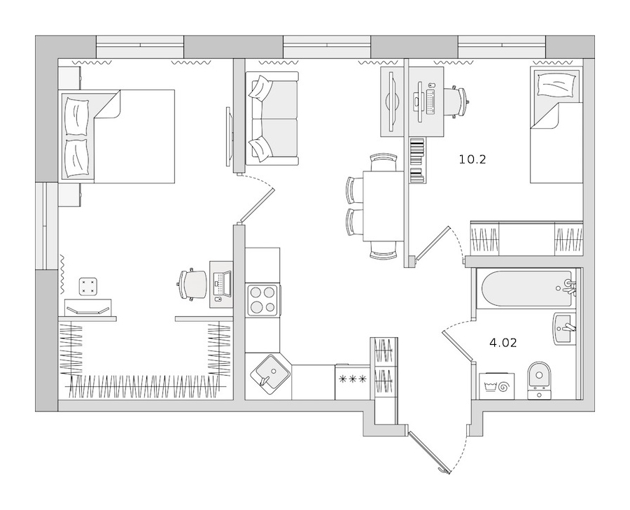2-комнатная квартира 51.18 м², 1/12 эт., ЖК «Новые горизонты 2»